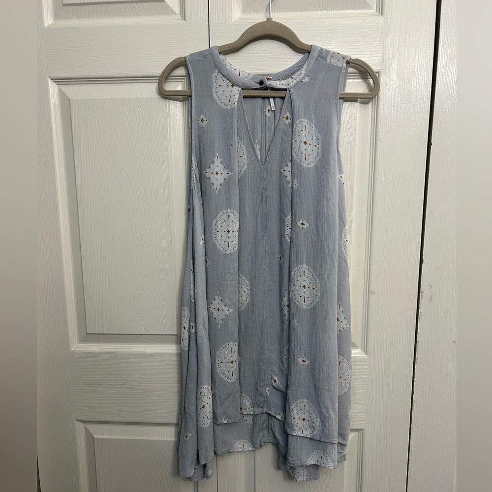 Free People Pale Blue Sleeveless Tunic with White Medallion Details